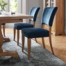 Bentley Designs Indus Rustic Oak Upholstered Chair - Dark Blue Velvet Fabric (PAIR)