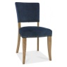 Bentley Designs Indus Rustic Oak Upholstered Chair - Dark Blue Velvet Fabric (PAIR)