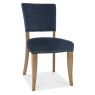Bentley Designs Bentley Designs Indus Rustic Oak Upholstered Chair - Dark Blue Velvet Fabric (PAIR)