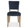 Bentley Designs Indus Rustic Oak Upholstered Chair - Dark Blue Velvet Fabric (PAIR)