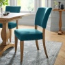 Bentley Designs Indus Rustic Oak Upholstered Chair - Sea Green Velvet Fabric (PAIR)