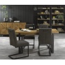 Bentley Designs Indus Rustic Oak 4-6 Seater Table + 4 Indus Cantilever Chairs in Dark Grey Fabric