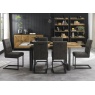 Bentley Designs Indus Rustic Oak 6-8 Seater Table + 6 Indus Cantilever Chairs In Dark Grey Fabric