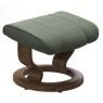Stressless Consul Classic Base stool in green leather with brown wooden ring base