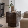Gallery Direct Novara side table in textured charcoal concrete styled beside sofa in modern living room