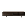 Gallery Direct Onda 1 drawer coffee table in walnut with open shelf storage and slatted wave detai
