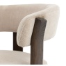 Onda dining chair natural fabric upholstery with solid walnut frame angled view
