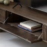 Storage shelves inside Gallery Direct Onda walnut media unit