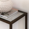 Glass top detail on Gallery Direct Avento bronze console table