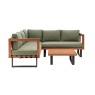Gallery Direct Oad modern L-shaped garden corner sofa set with sage green cushions and slatted wood coffee table.