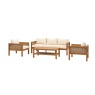 Full 4-piece Gallery Direct Belize collection including plush neutral cushions and a lower shelf for storage on the coffee ta