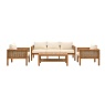 Gallery Direct Belize Lounge Set featuring a 3-seater sofa, two armchairs, and a matching coffee table in natural acacia wood
